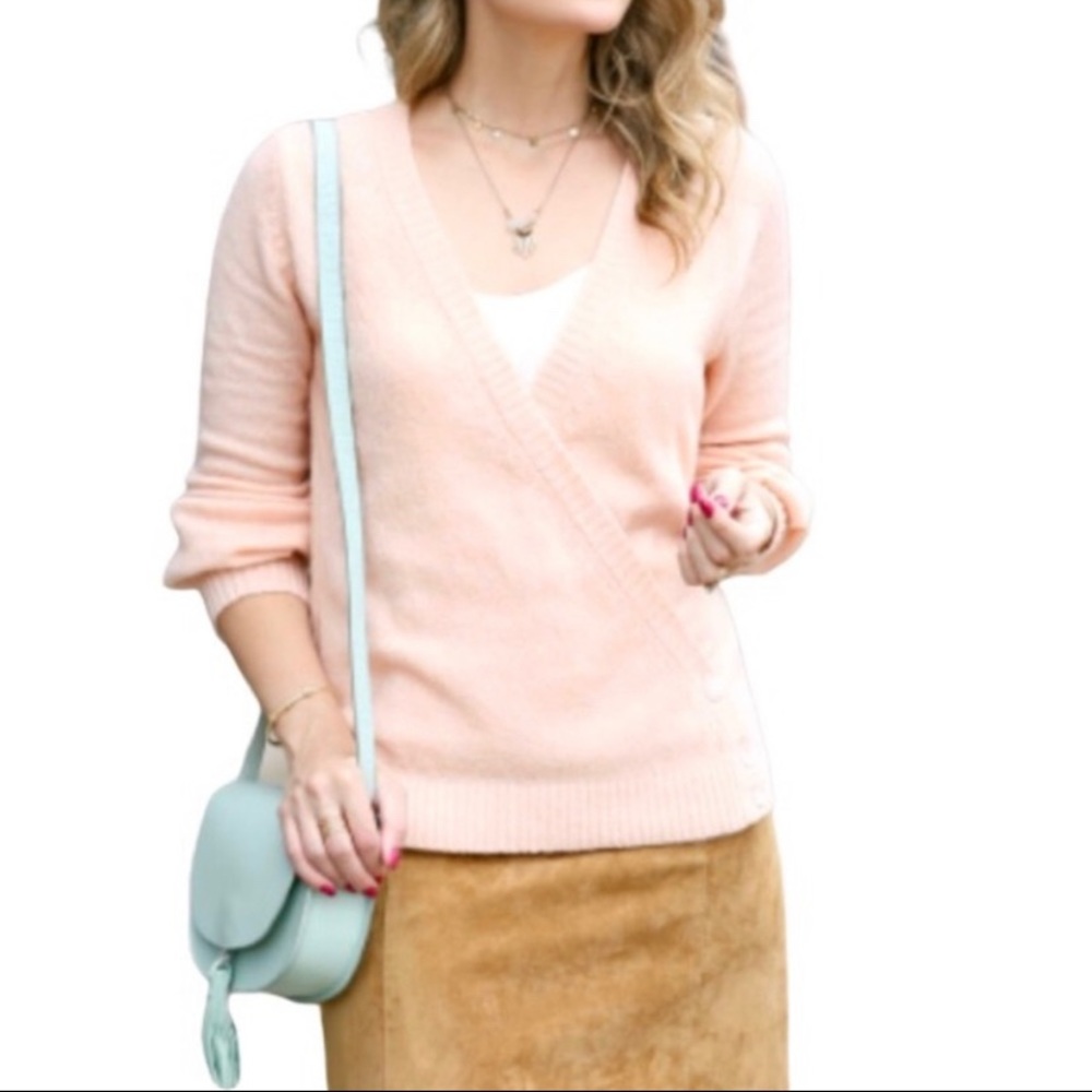 NWT Kensie Blush Metallic Faux Wrap VNeck Sweater